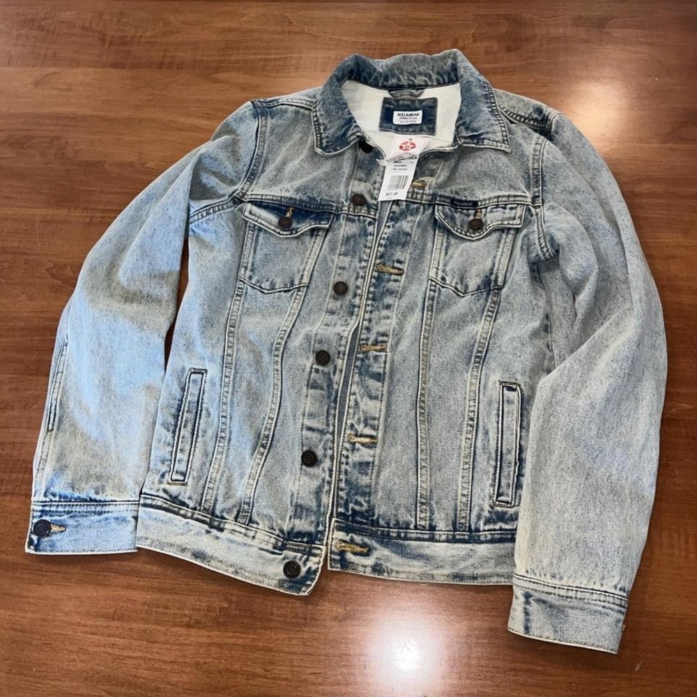 Pull & Bear Mens Denim Jacket Retro Cotton Light Wash Blue Eur Sz Sm